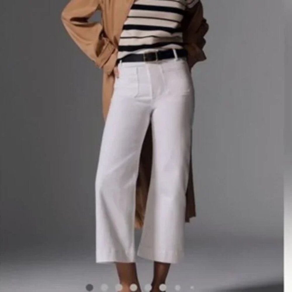 Anthropologie Maeve The Collette Wide Leg High Rise White Pants Sz 30
